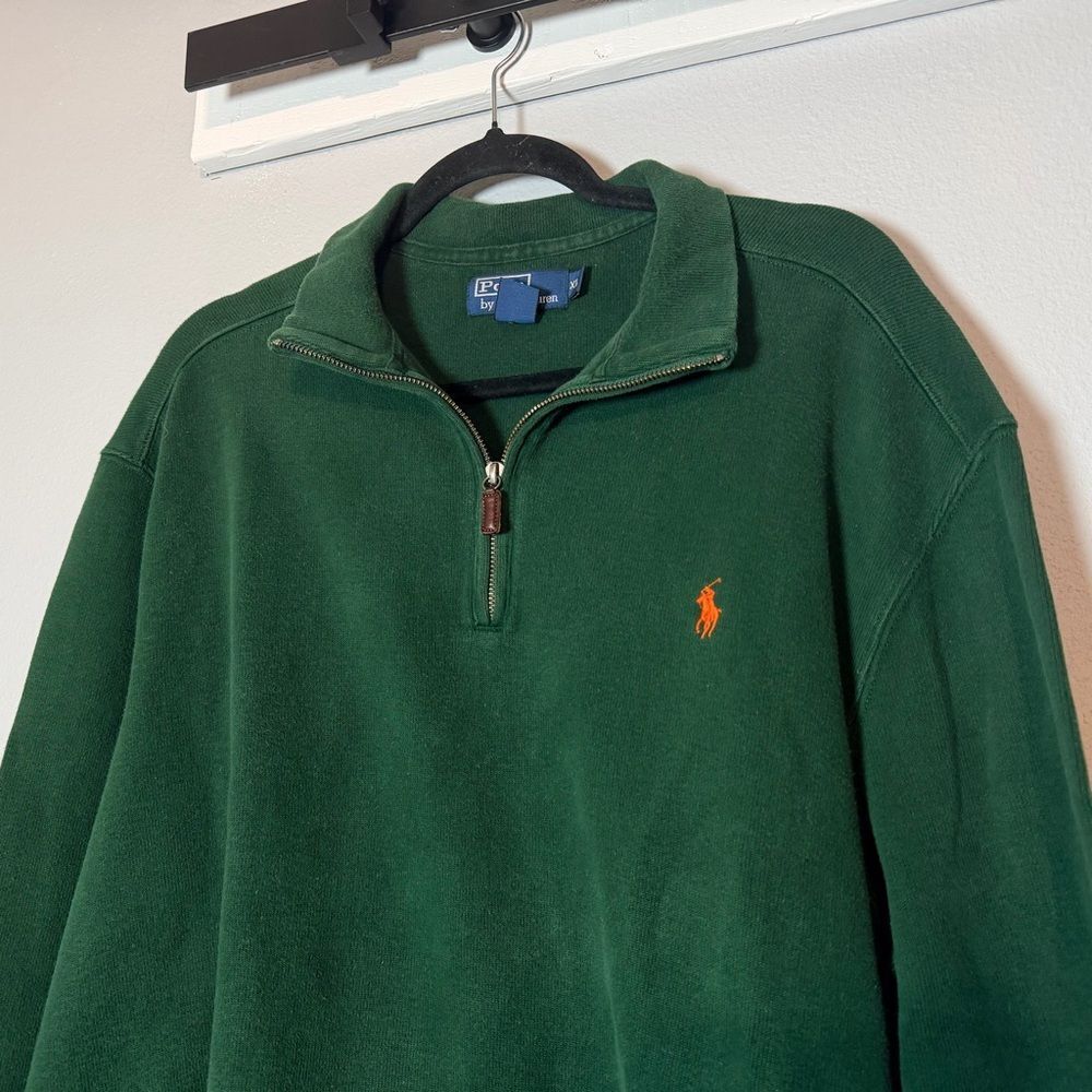 Polo Ralph Lauren 1/4 Zip Sweater Size XL Dark Green Cotton Embroidered Pony - Picture 2 of 8